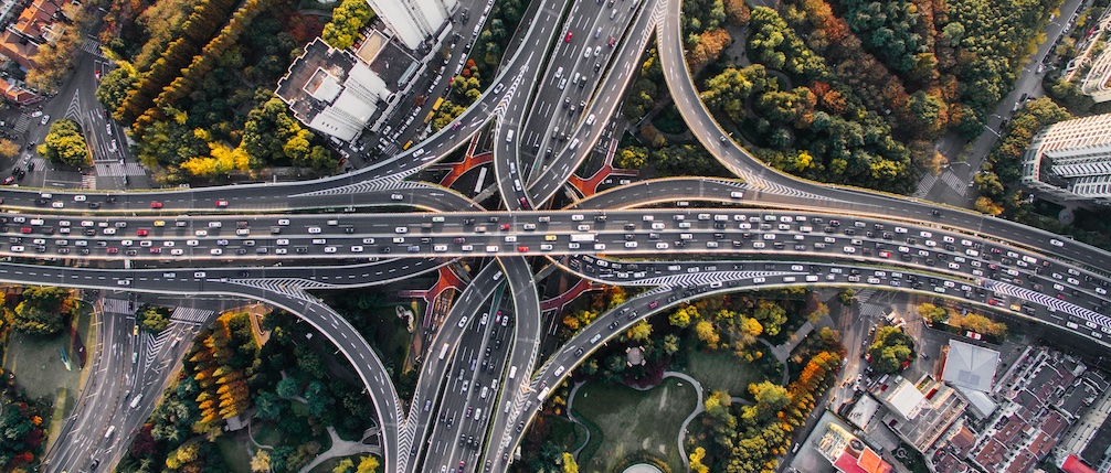 Freeways criss-crossing going different directions