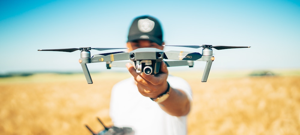 A drone gets ready to take off