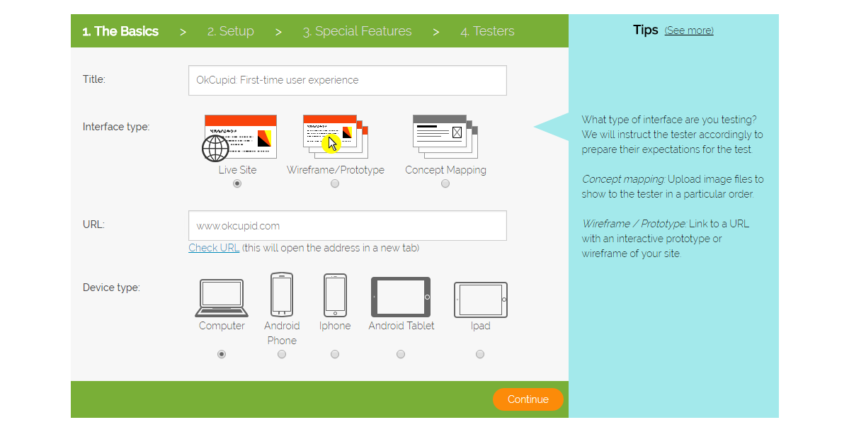 Setting up your user test, step 1: The Basics