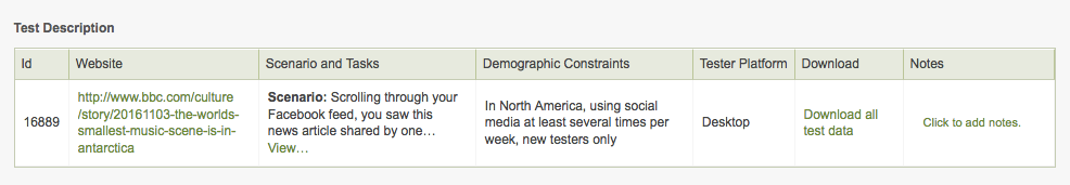 Location of the link for downloading your test data