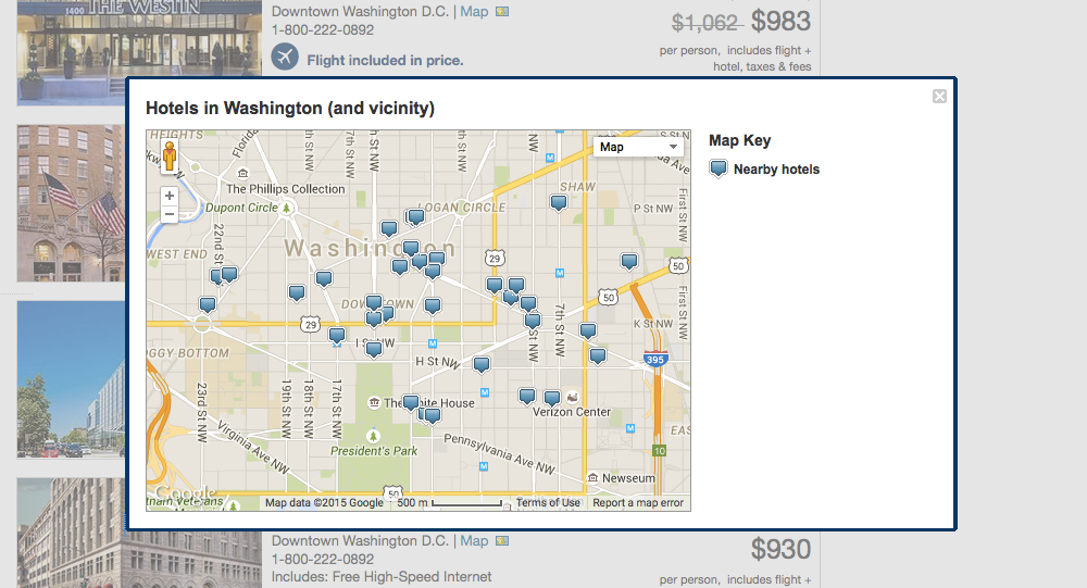 Map feature on Expedia