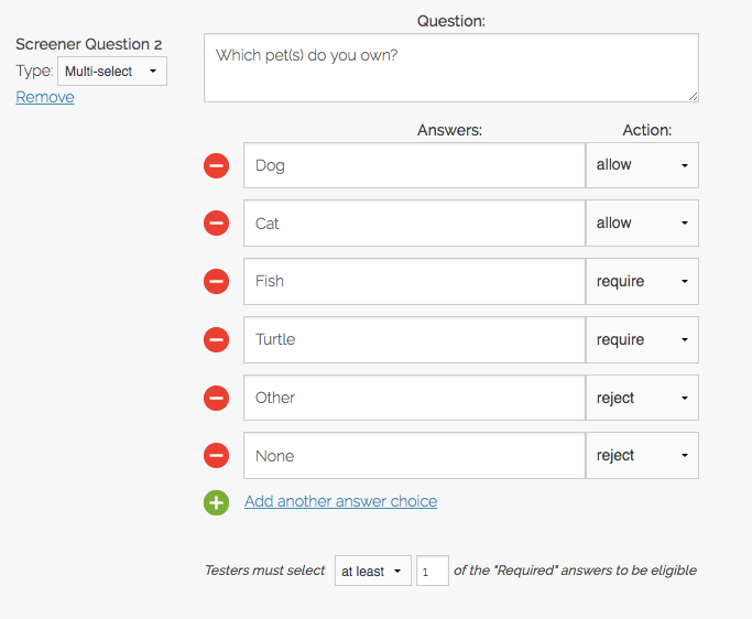 Edits to the screener question to improve the quality and efficacy