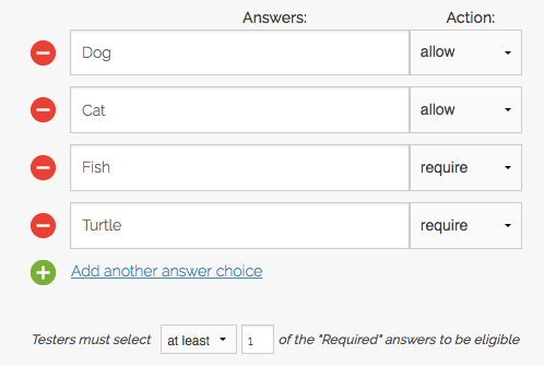 Multi-select screener question with 2 required answers