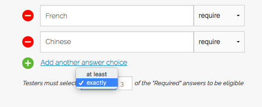 Setting an exact number of required answers for a multi-select screener question