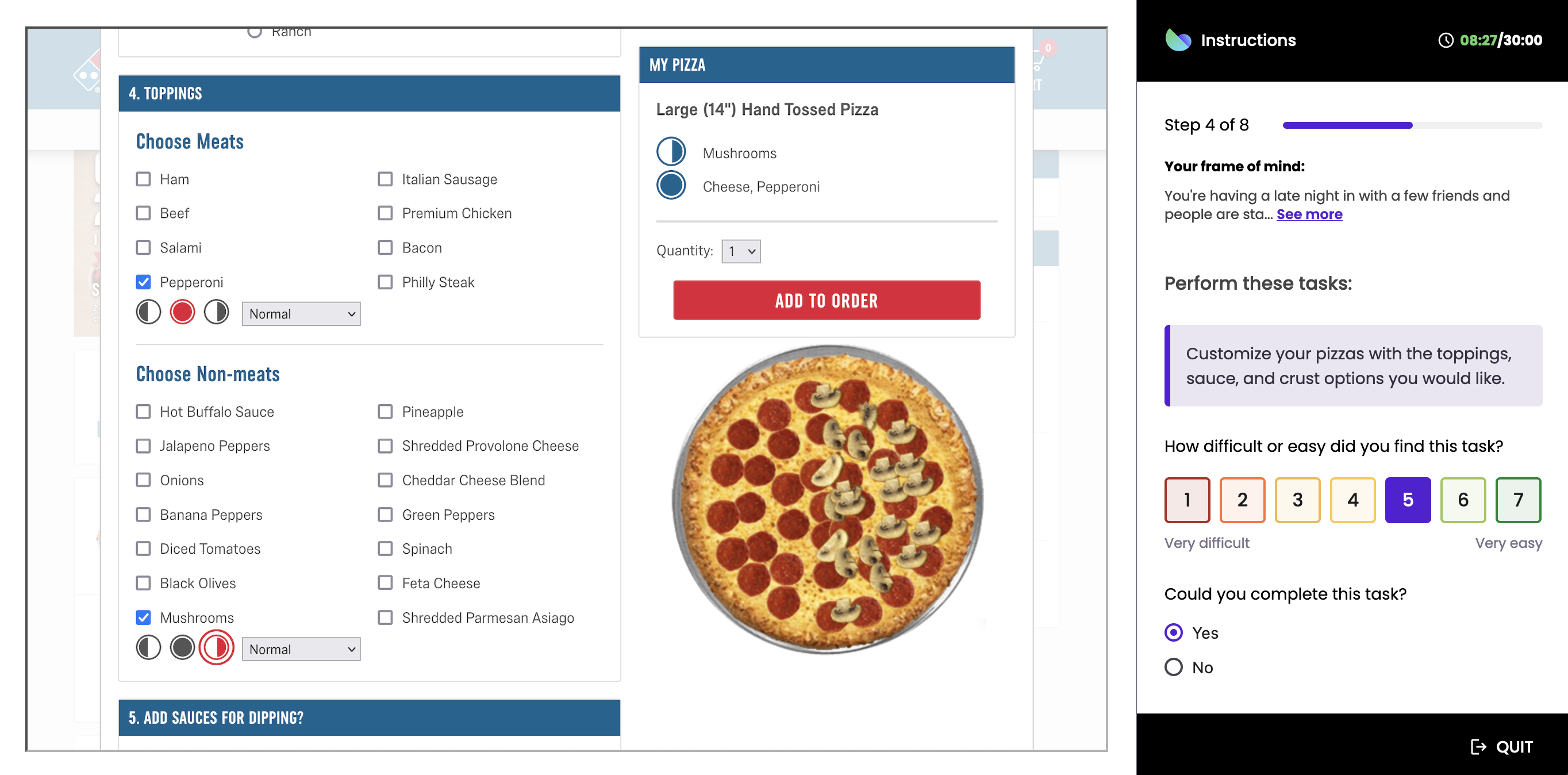 Performing tasks and filling out post-task questions with the new Trymata recorder