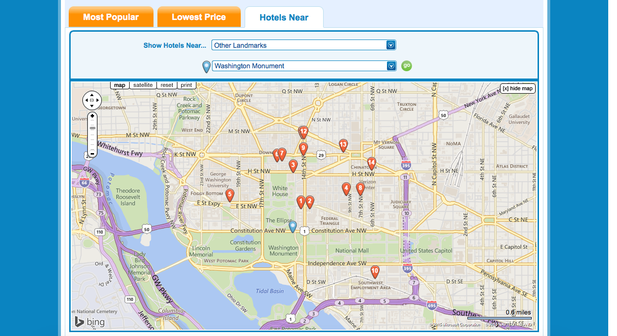 Screenshot of Hotels Near filter on Priceline