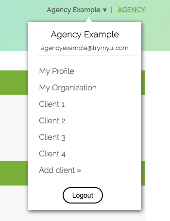 Client portal links on an example Agency account