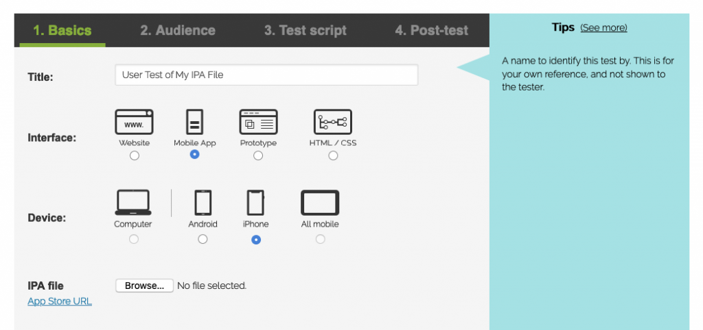 Setting up an IPA or APK user test