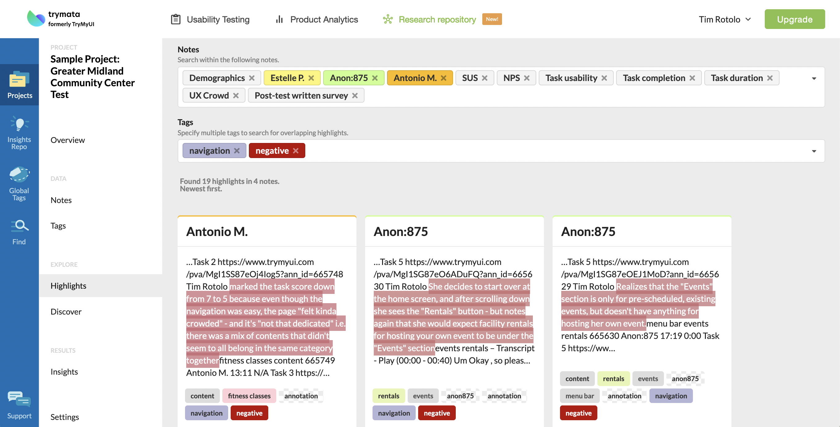 Easily find data that highlights specific issues with the highlight search